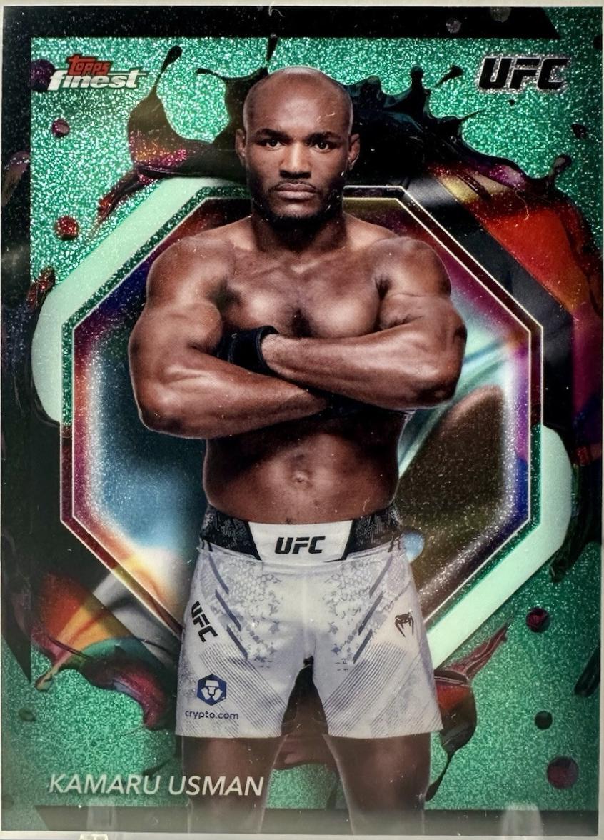 Kamaru Usman 2024 Topps Finest UFC Base Rare #223 Aqua Glitter Refractor