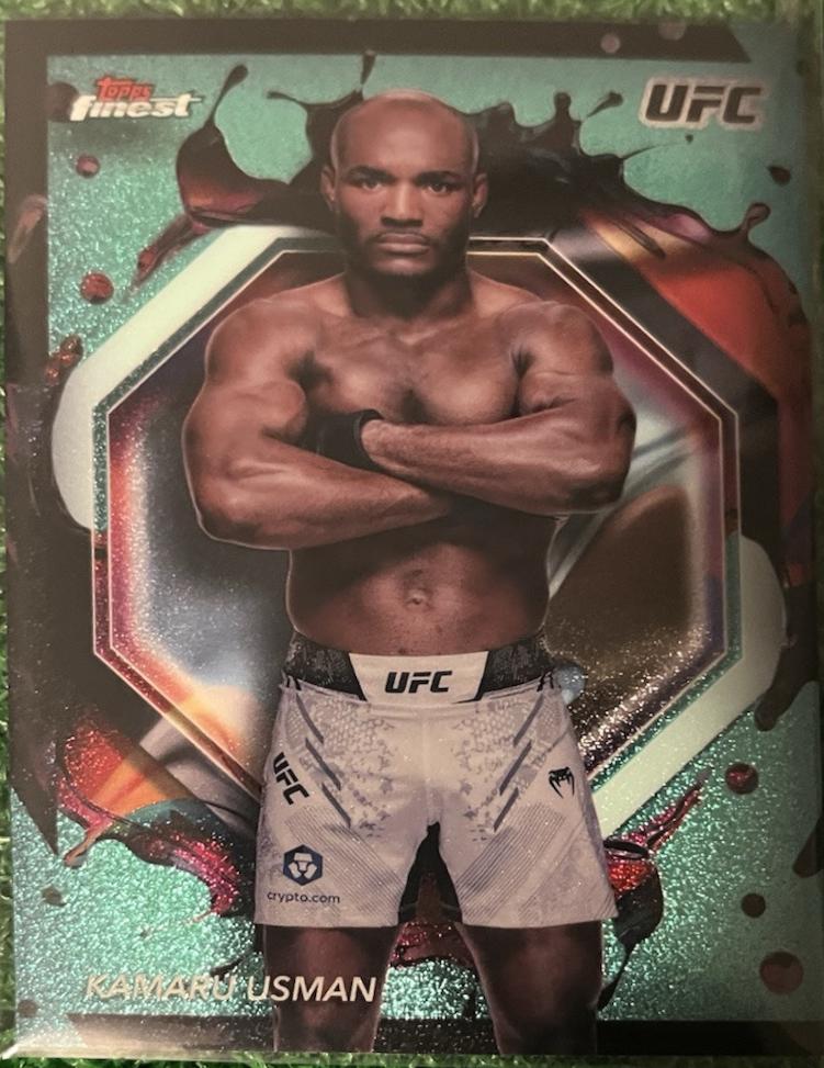 Kamaru Usman 2024 Topps Finest UFC Base Common #33 Aqua Glitter Refractor