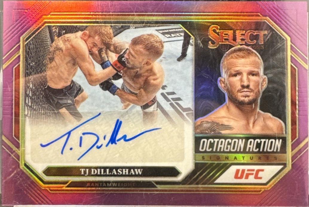 TJ Dillashaw 2023 Panini Select UFC Octagon Action Signatures #35 Purple