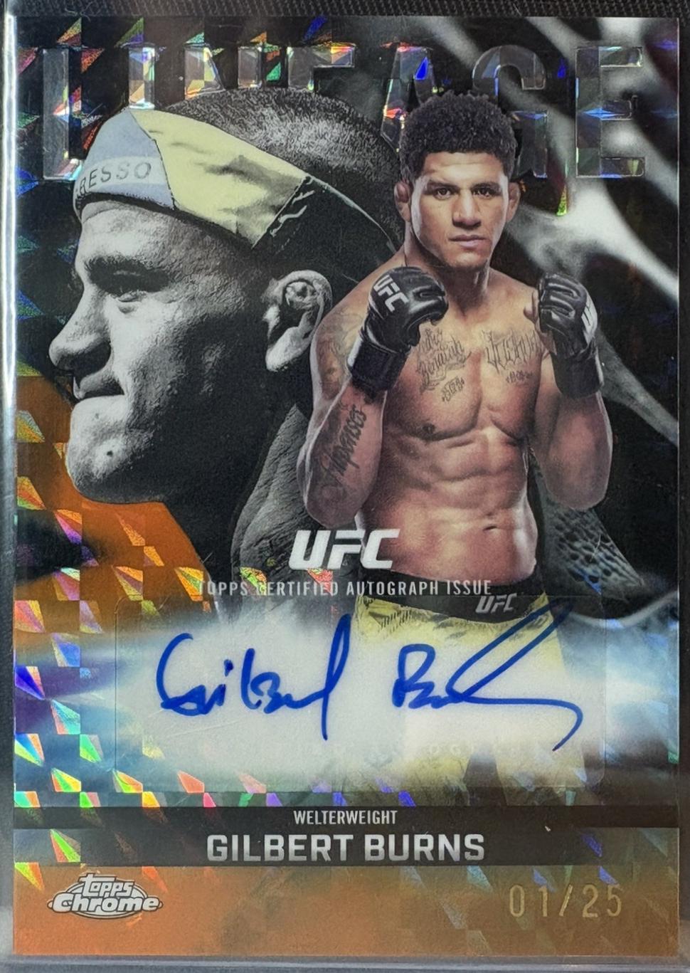 Gilbert Burns 2026 Topps Chrome UFC Chrome Lineage Autographs #CCA-GB Orange Geometric Refractor