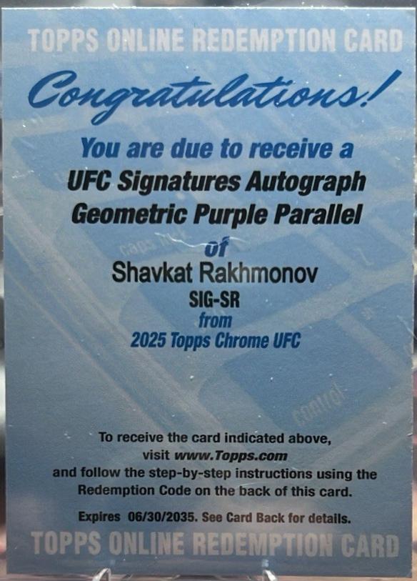 Shavkat Rakhmonov 2025 Topps Chrome UFC UFC Signatures #SIG-SR Geometric Purple Refractor