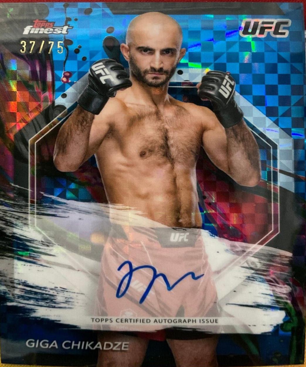 Giga Chikadze 2024 Topps Finest UFC Finest Autographs #FA-GCE Blue Checkerboard Refractor