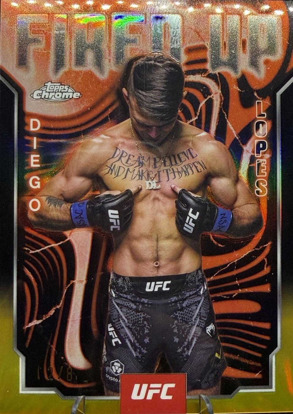 Diego Lopes 2025 Topps Chrome UFC Fired Up #FUP-8 Black & Gold Refractor