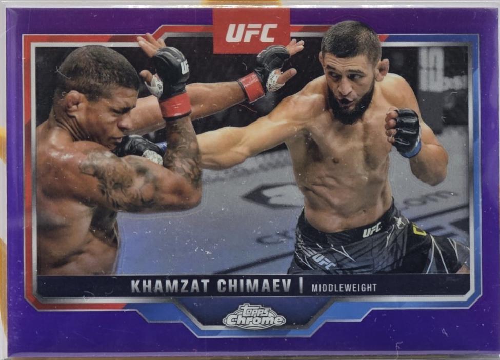 Khamzat Chimaev 2025 Topps Chrome UFC Base #102 Purple Refractor