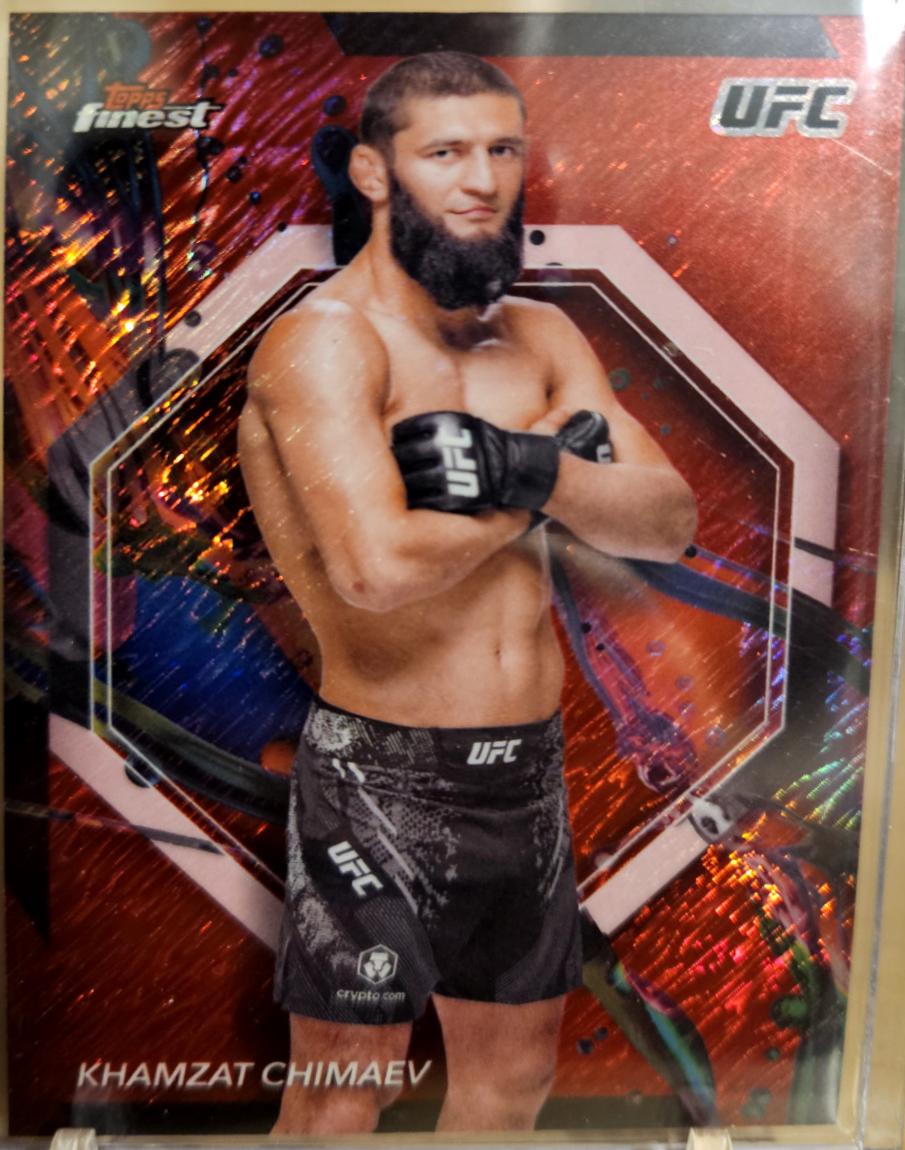 Khamzat Chimaev 2024 Topps Finest UFC Base Common #89 Red Shimmer Refractor