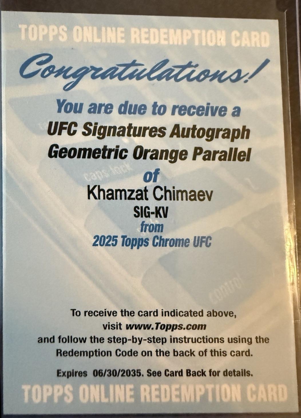 Khamzat Chimaev 2025 Topps Chrome UFC UFC Signatures #SIG-KV Black Refractor