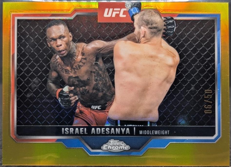 Israel Adesanya 2025 Topps Chrome UFC Base #3 Gold Refractor