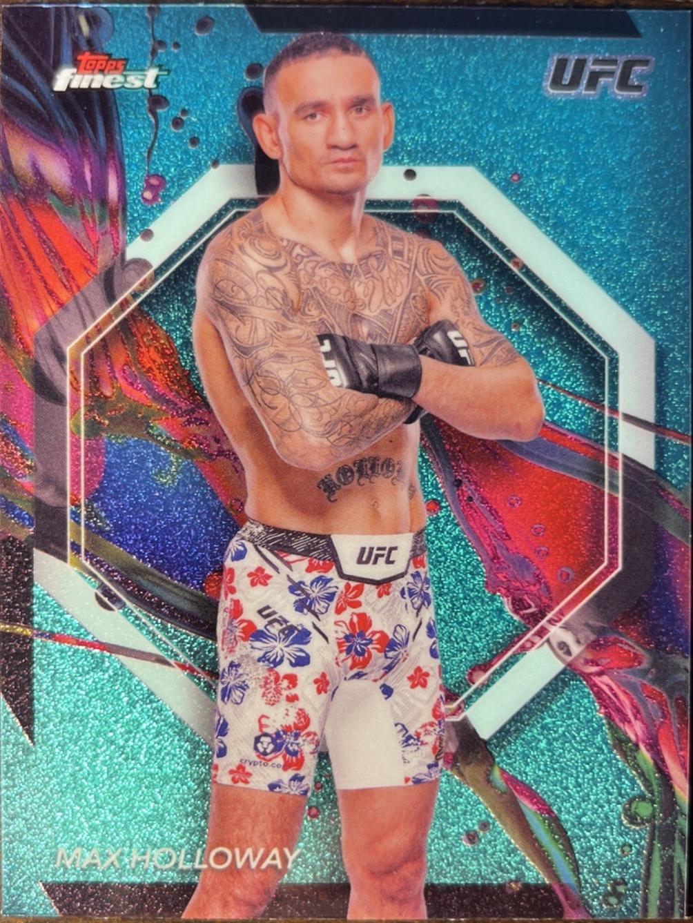Max Holloway 2024 Topps Finest UFC Base Common #31 Aqua Glitter Refractor