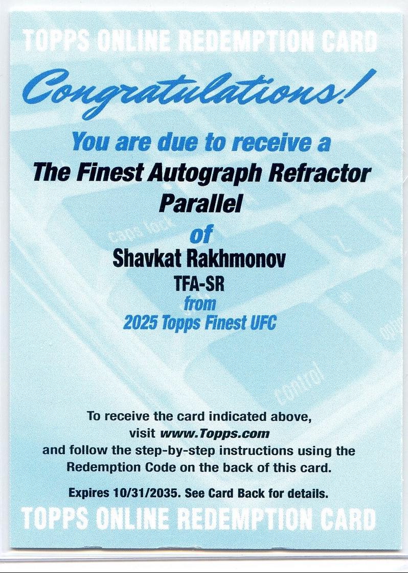 Shavkat Rakhmonov 2025 Topps Finest UFC The Finest #TFA-SR Refractor