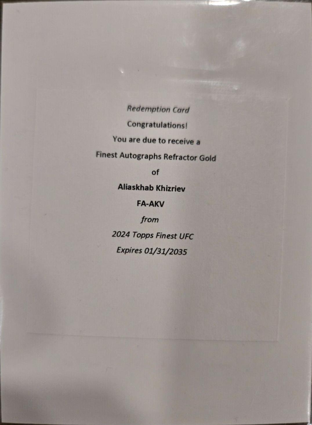 Aliaskhab Khizriev 2024 Topps Finest UFC Finest Autographs #FA-AKV Gold Refractor