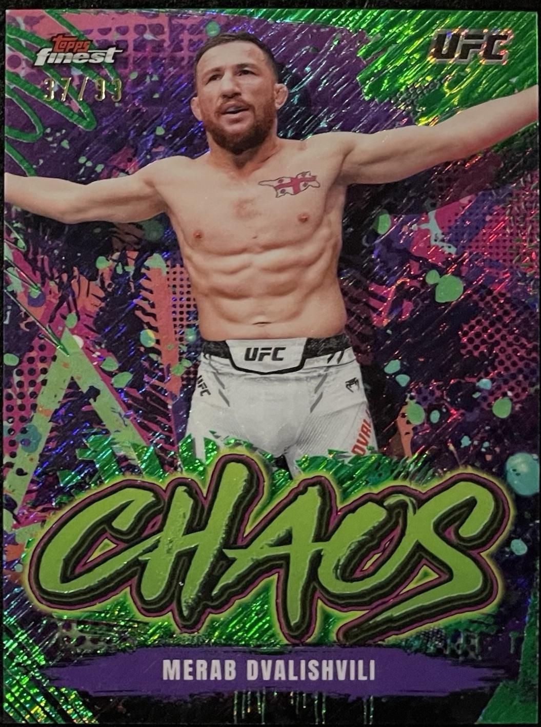 Merab Dvalishvili 2024 Topps Finest UFC Chaos #CHA-9 Green Shimmer Refractor