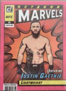 Justin Gaethje 2022 Panini Donruss UFC Octagon Marvels #15 Press Proof Pink