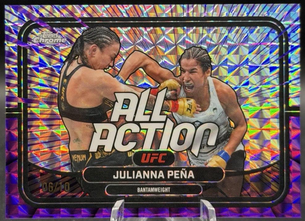 Julianna Peña 2026 Topps Chrome UFC All-Action #AA-10 Purple Geometric Refractor