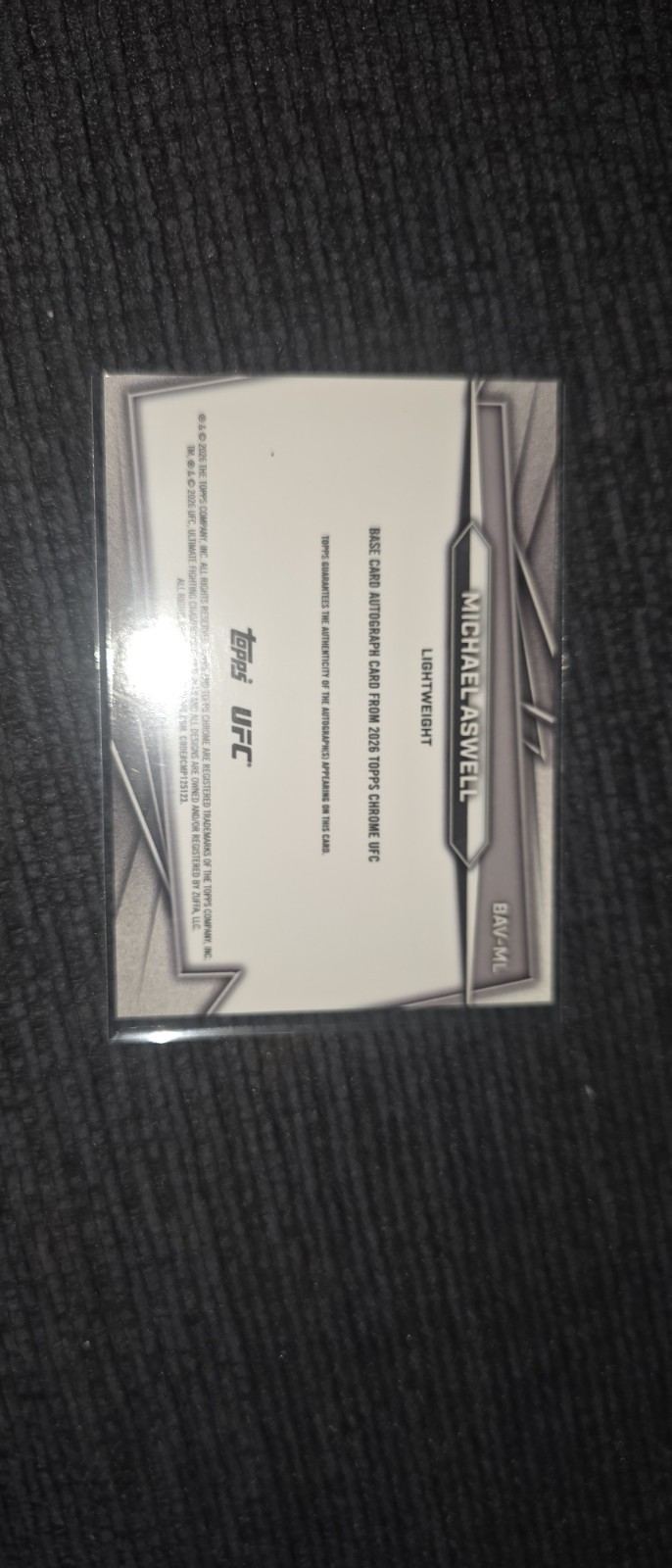 Michael Aswell 2026 Topps Chrome UFC Base Autographs #BAV-ML Gold Refractor