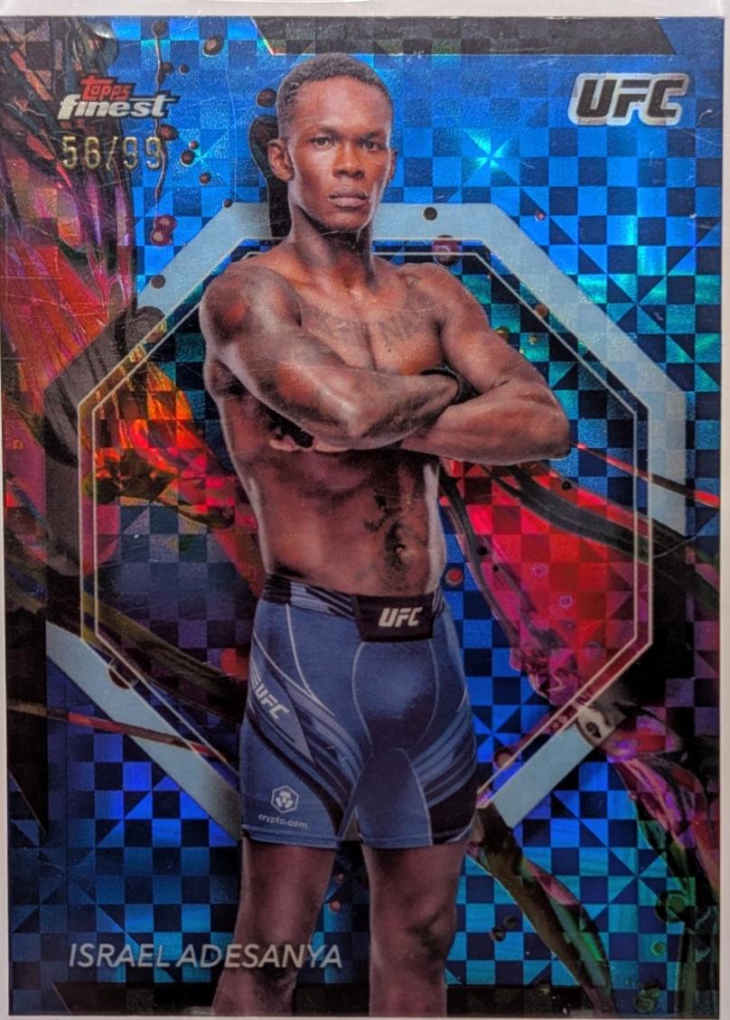 Israel Adesanya 2024 Topps Finest UFC Base Common #53 Blue Checkerboard Refractor