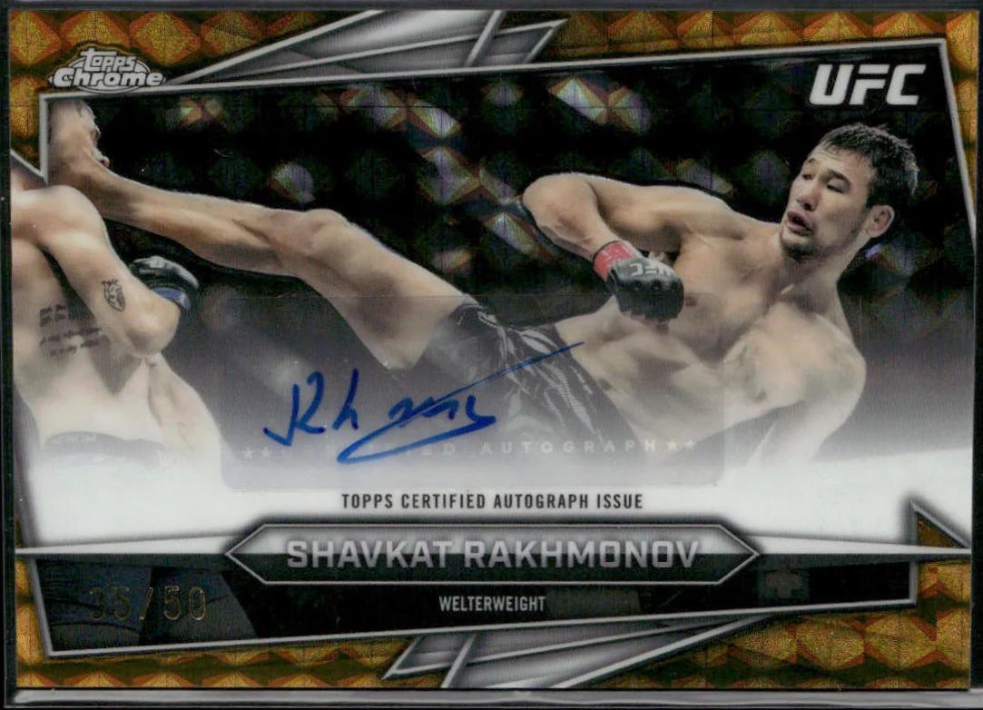 Shavkat Rakhmonov 2026 Topps Chrome UFC Base Autographs #BAV-SR Gold Geometric Refractor