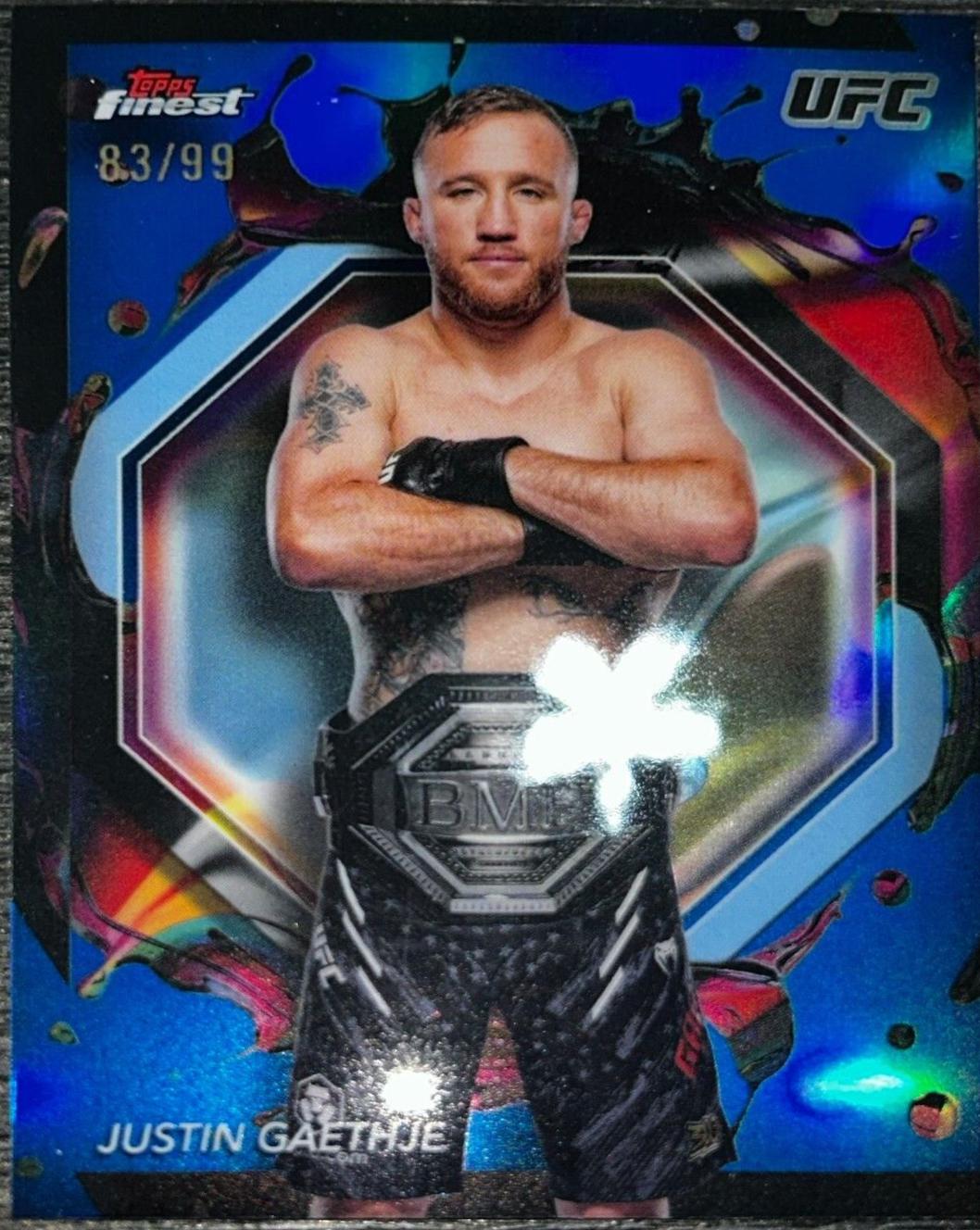 Justin Gaethje 2024 Topps Finest UFC Base Rare #264 Blue Refractor
