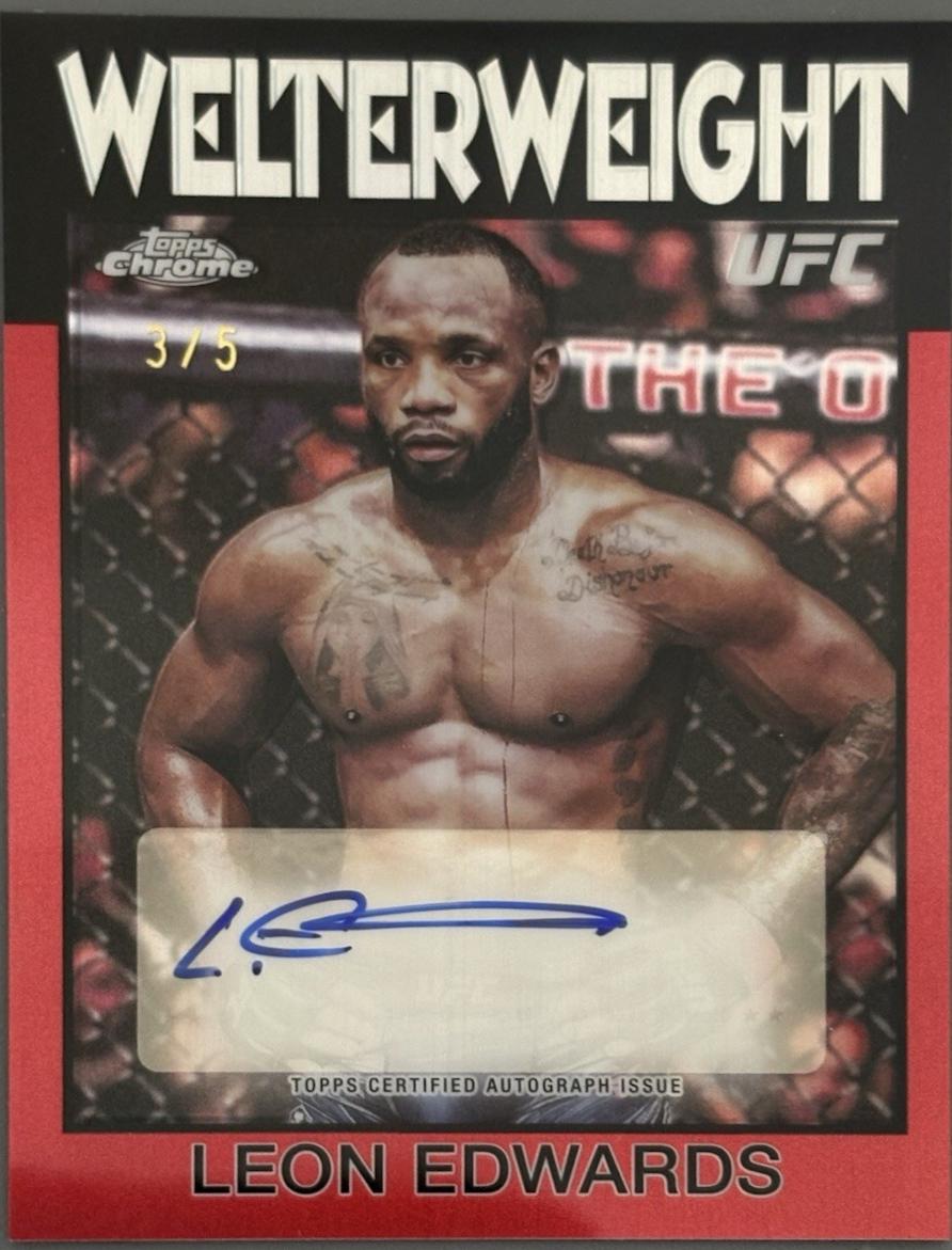 Leon Edwards 2026 Topps Chrome UFC 1986 Topps Signatures #86S-LE Red Refractor