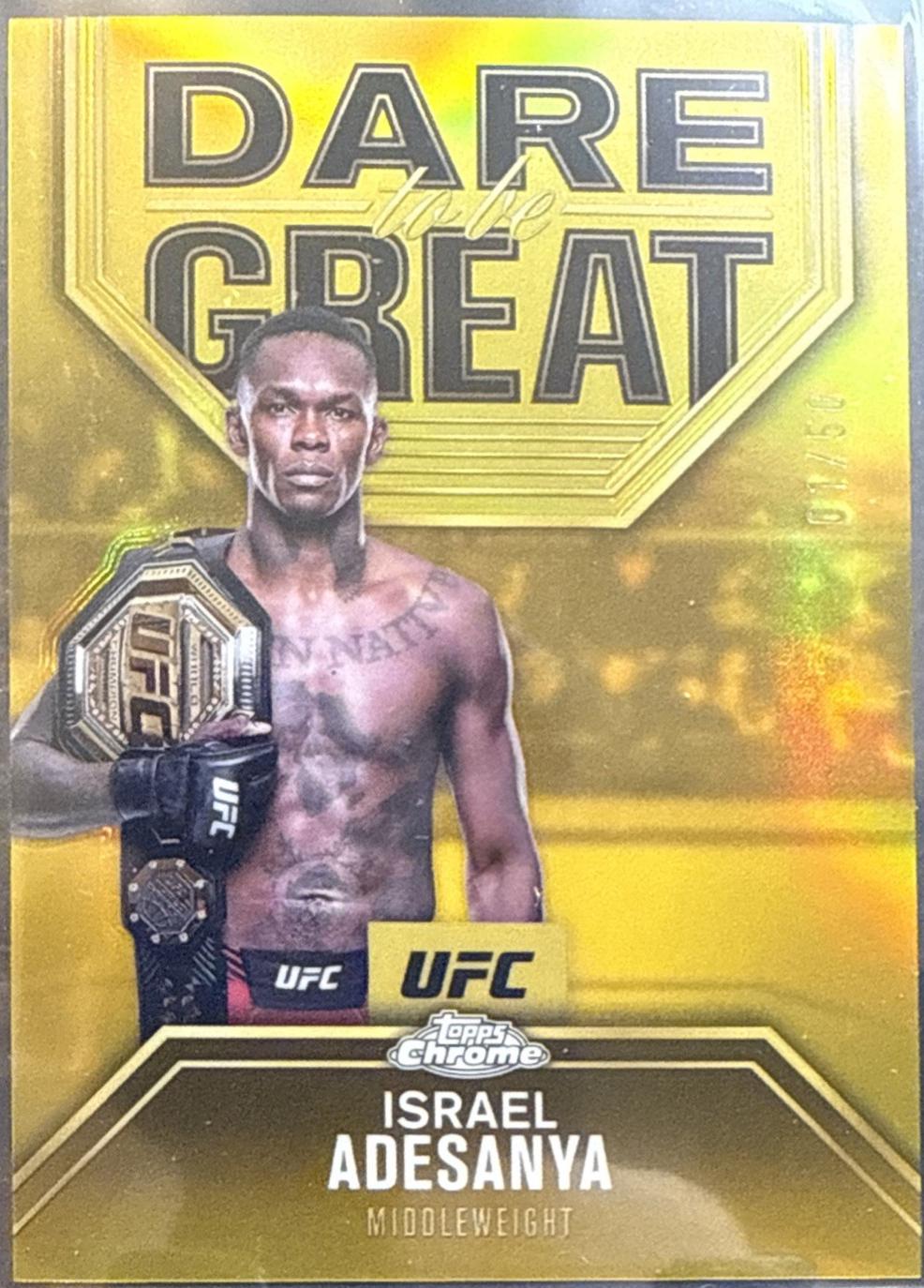 Israel Adesanya 2025 Topps Chrome UFC Dare to Be Great #DBG-10 Gold Refractor