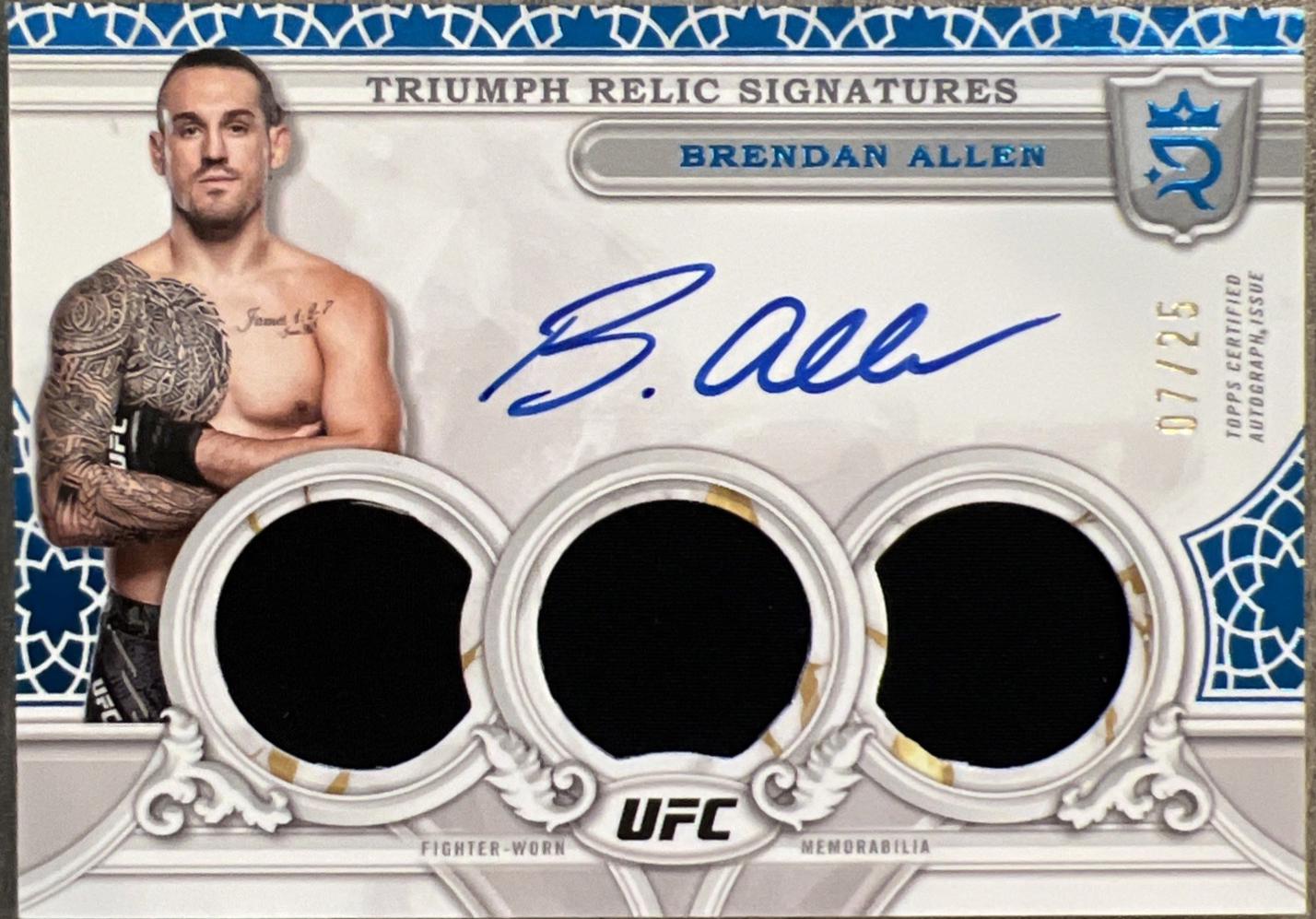 Brendan Allen 2024 Topps Royalty UFC Triumph Relic Signatures #TRS-BAN Blue