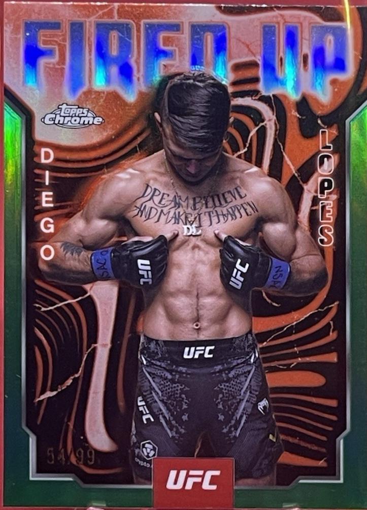 Diego Lopes 2025 Topps Chrome UFC Fired Up #FUP-8 Green Refractor