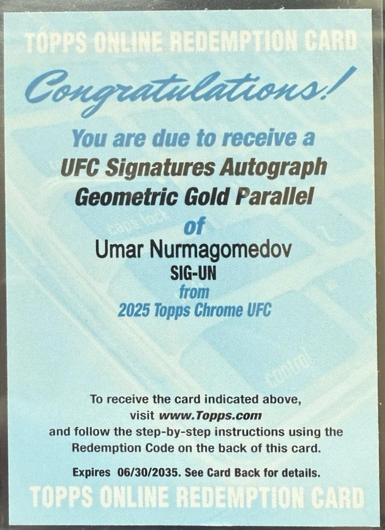 Umar Nurmagomedov 2025 Topps Chrome UFC UFC Signatures #SIG-UN Geometric Gold Refractor