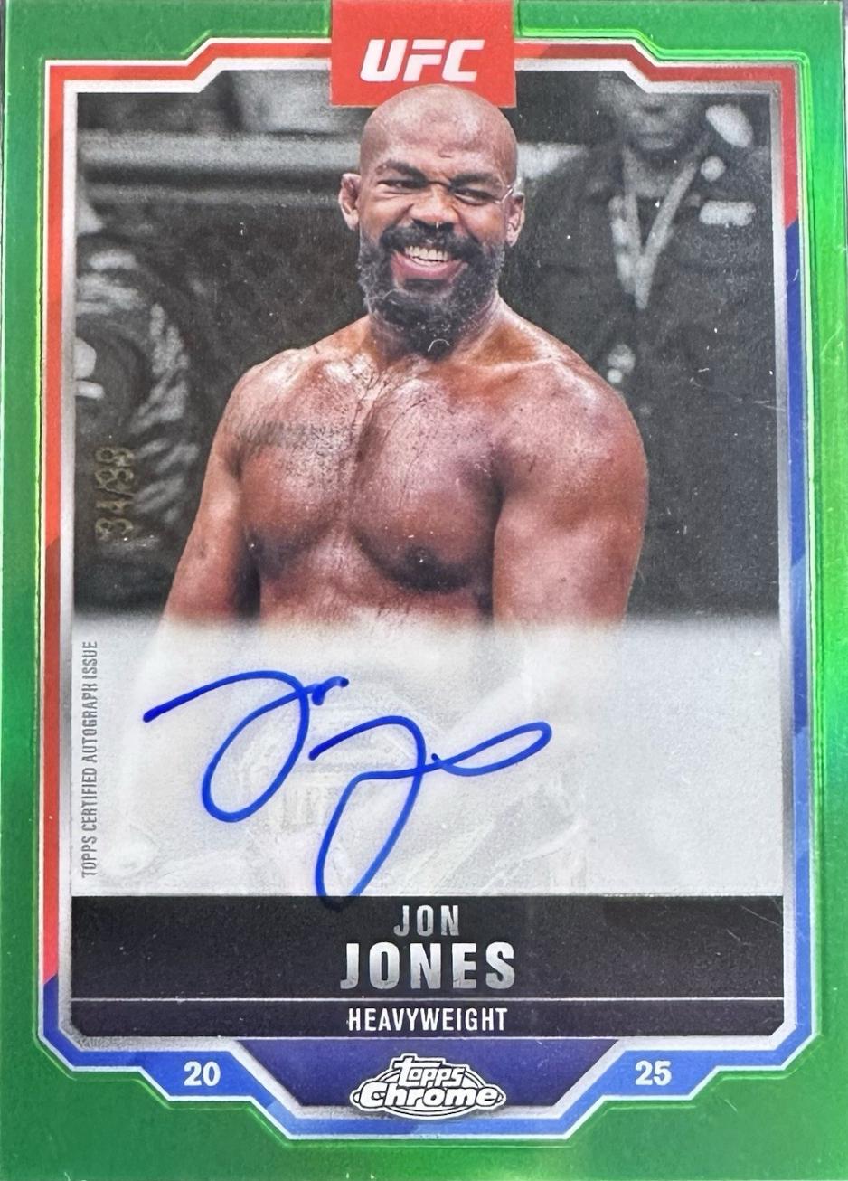 Jon Jones 2025 Topps Chrome UFC Chrome Veteran Autographs #CVA-JJ Green Refractor