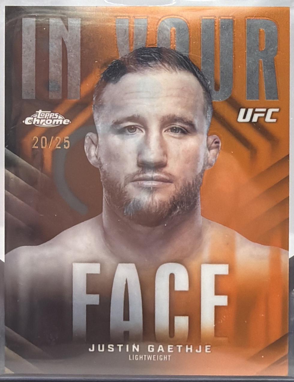 Justin Gaethje 2026 Topps Chrome UFC In Your Face #IYF-14 Orange Refractor