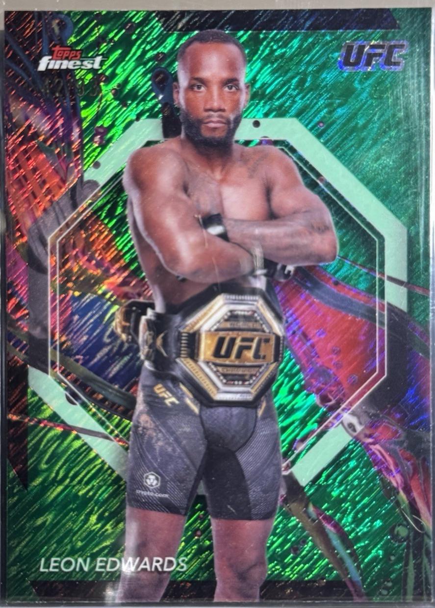 Leon Edwards 2024 Topps Finest UFC Base Common #72 Green Shimmer Refractor