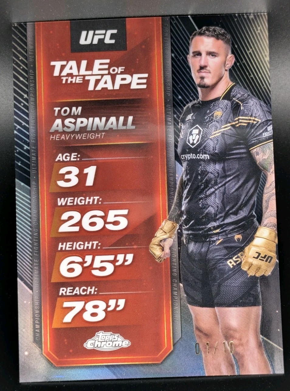 Tom Aspinall 2025 Topps Chrome UFC Tale of the Tape #TTT-30 Black Refractor