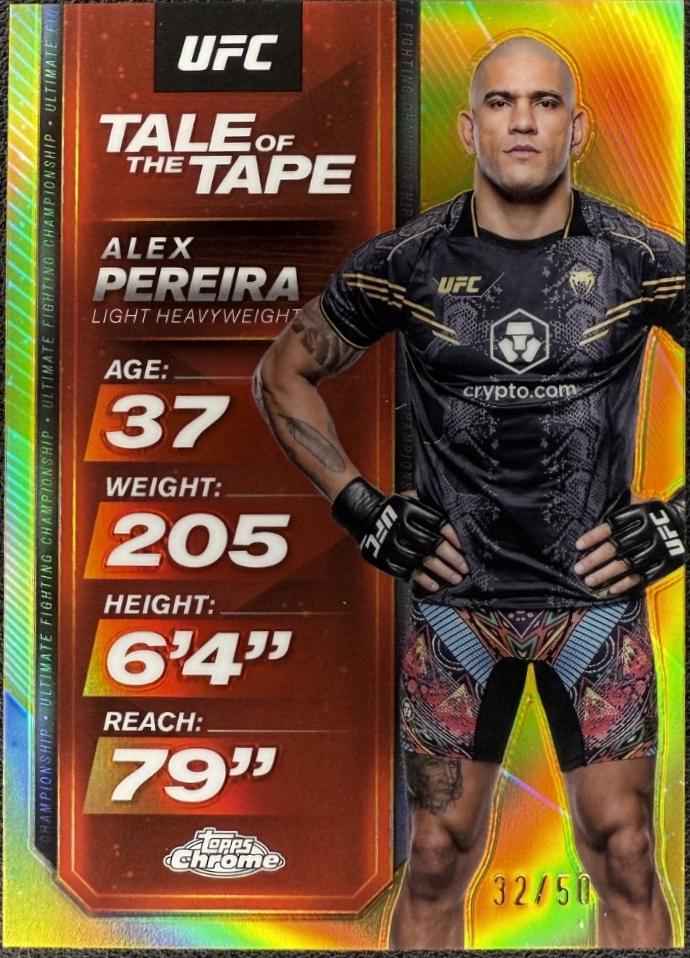Alex Pereira 2025 Topps Chrome UFC Tale of the Tape #TTT-9 Gold Refractor