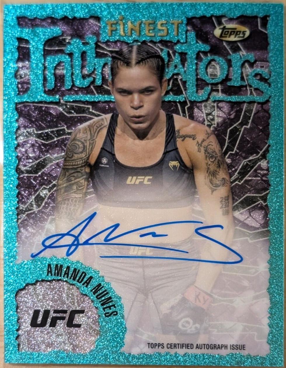 Amanda Nunes 2024 Topps Finest UFC Intimidators Autographs #IA-ANU Aqua Glitter Refractor