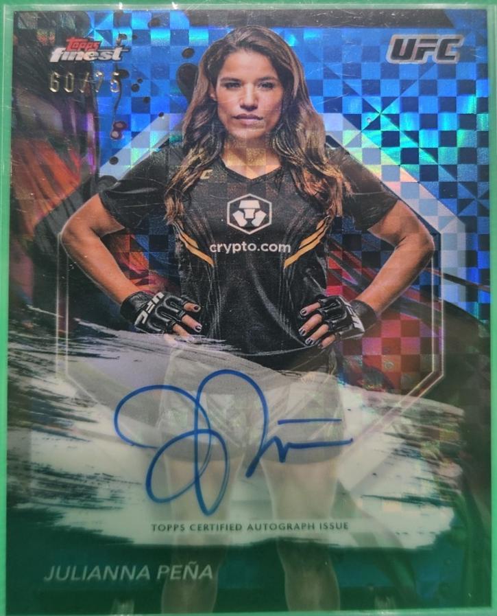 Julianna Peña 2024 Topps Finest UFC Finest Autographs #FA-JPA Blue Checkerboard Refractor