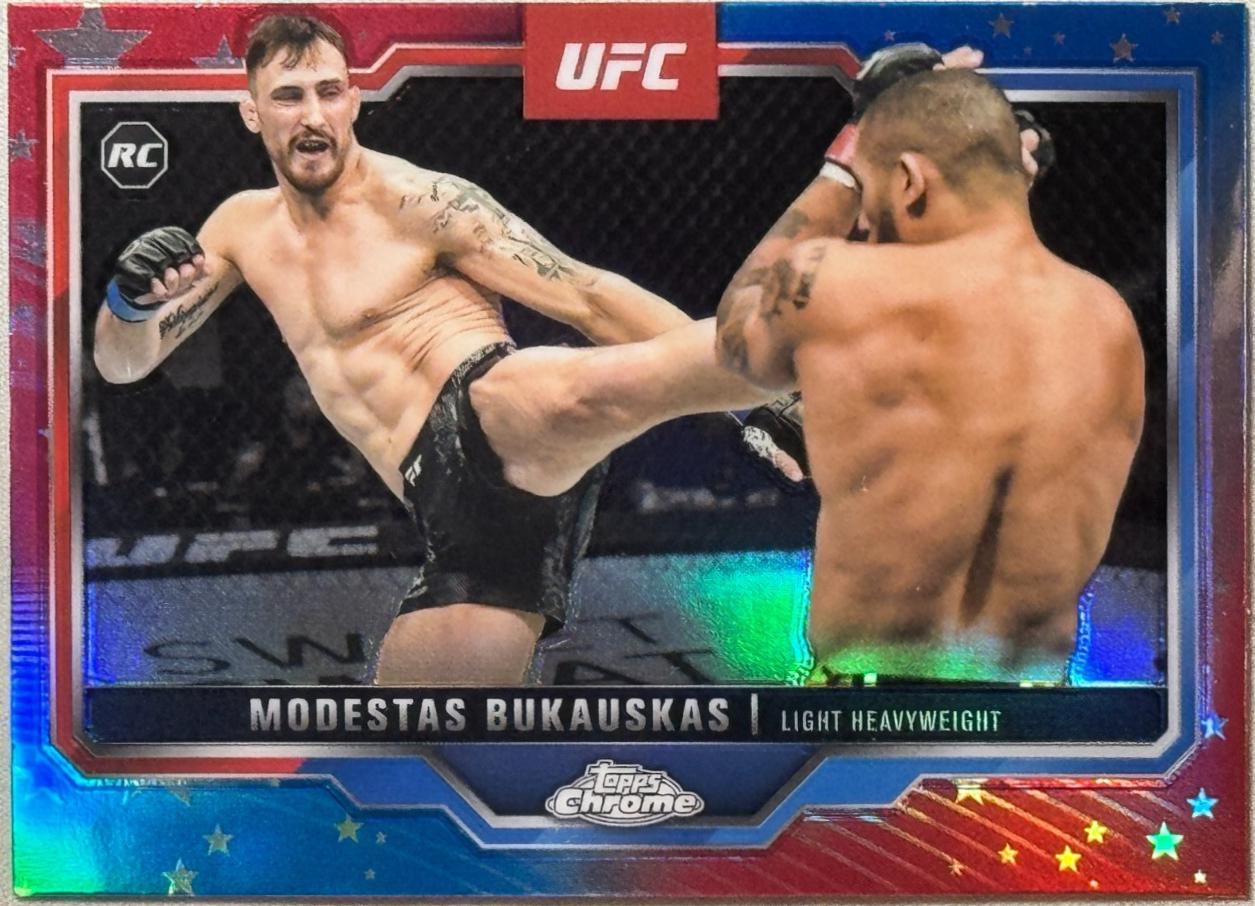 Modestas Bukauskas 2025 Topps Chrome UFC Base #8 Red & Blue Refractor