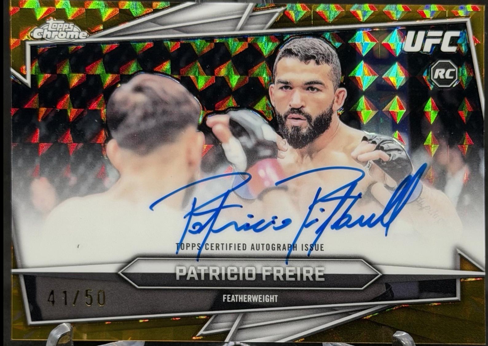 Patricio Freire 2026 Topps Chrome UFC Base Autographs #BAV-PL Gold Geometric Refractor