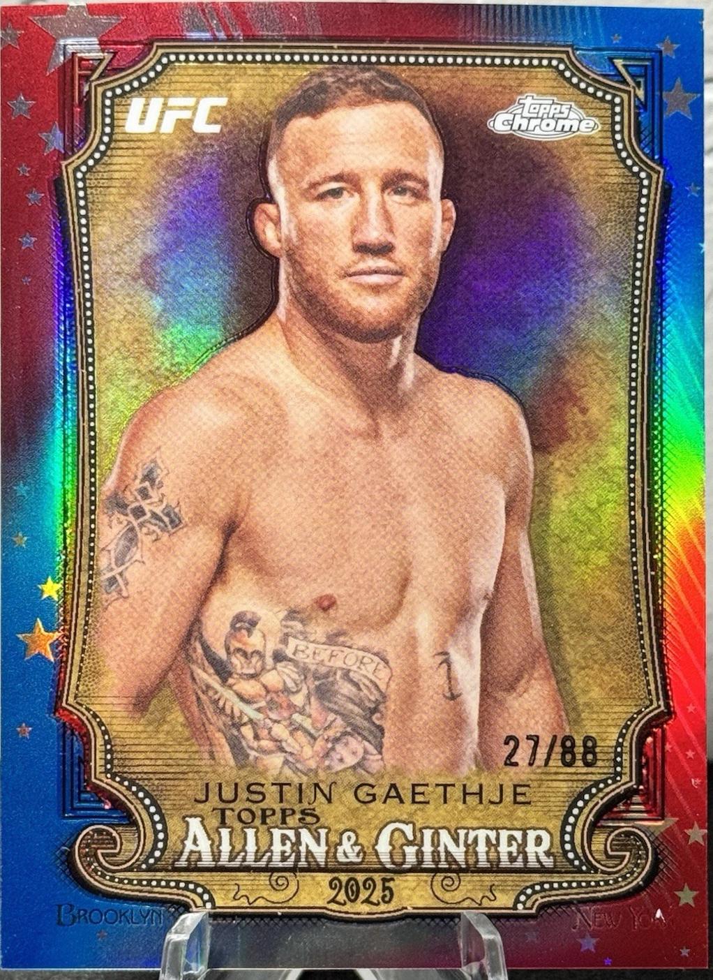 Justin Gaethje 2025 Topps Chrome UFC Allen & Ginter #AAG-26 Red White Blue Refractor