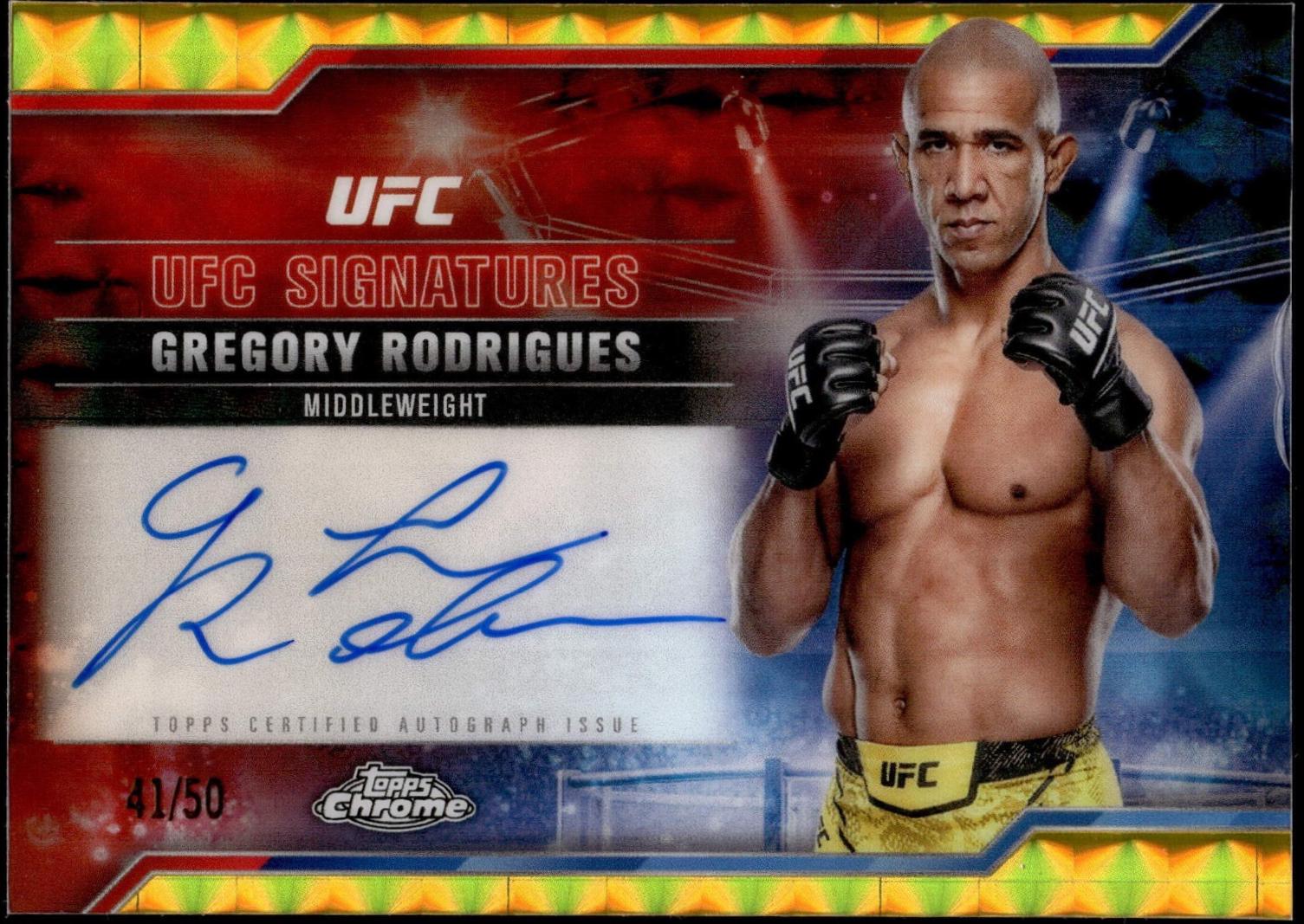 Gregory Rodrigues 2025 Topps Chrome UFC UFC Signatures #SIG-GR Geometric Gold Refractor