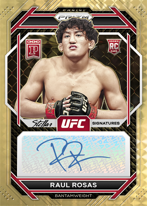 Raul Rosas 2023 Panini Blockchain Prizm UFC — Physical Counterparts Stellar Signatures #UFC-RR Gold Vinyl