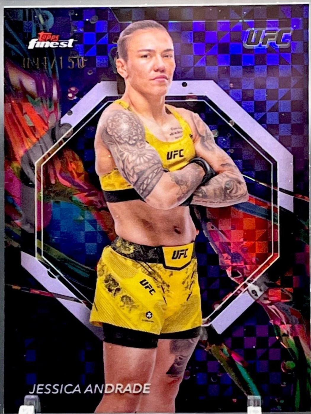 Jessica Andrade 2024 Topps Finest UFC Base Common #97 Purple Checkerboard Refractor