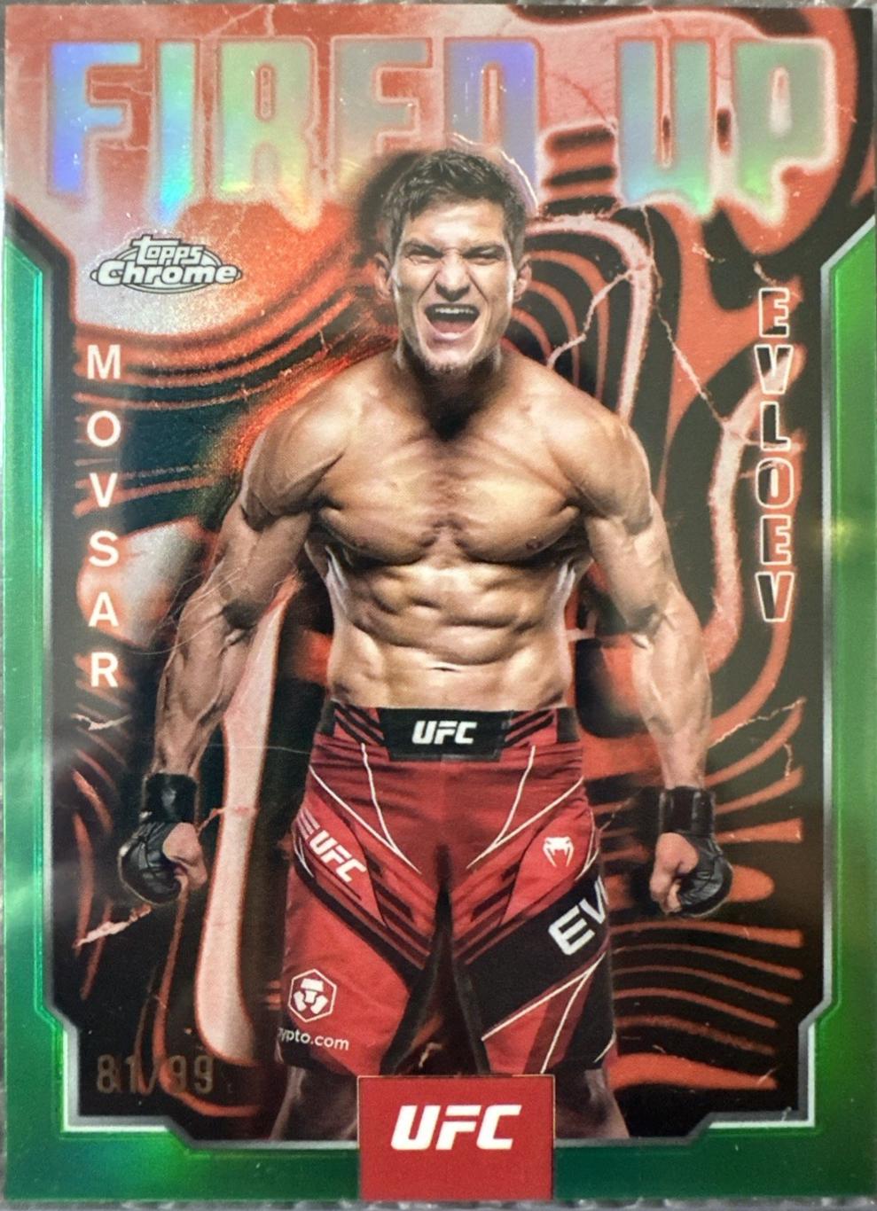 Movsar Evloev 2025 Topps Chrome UFC Fired Up #FUP-15 Green Refractor