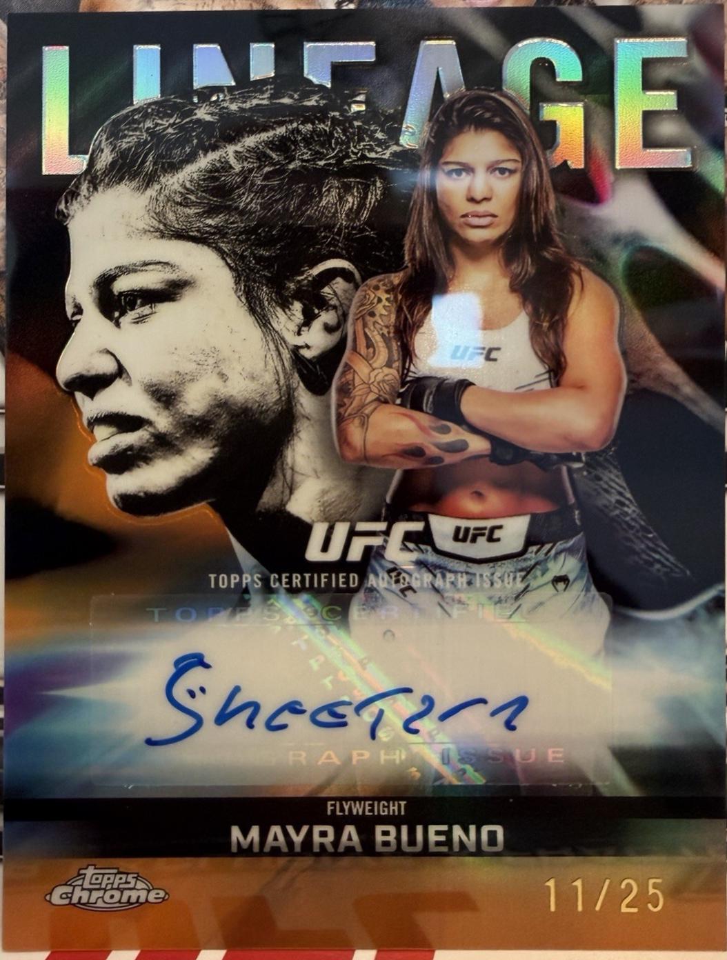 Mayra Bueno 2026 Topps Chrome UFC Chrome Lineage Autographs #CCA-MB Orange Refractor