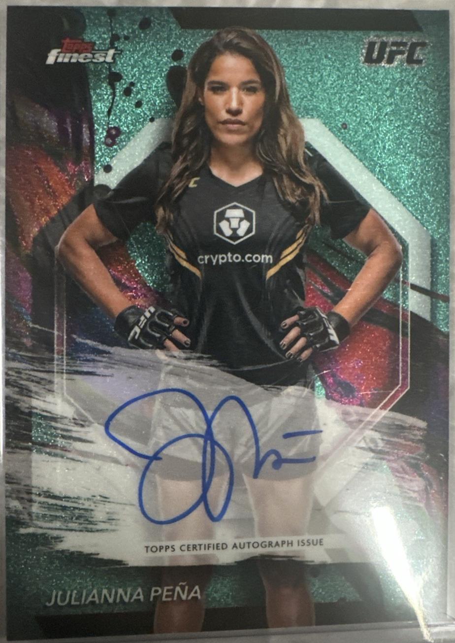 Julianna Peña 2024 Topps Finest UFC Finest Autographs #FA-JPA Aqua Glitter Refractor