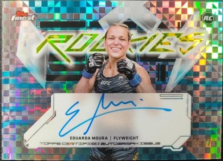 Eduarda Moura 2025 Topps Finest UFC Finest Rookie Autographs #FRA-EM Blue Checkerboard Refractor