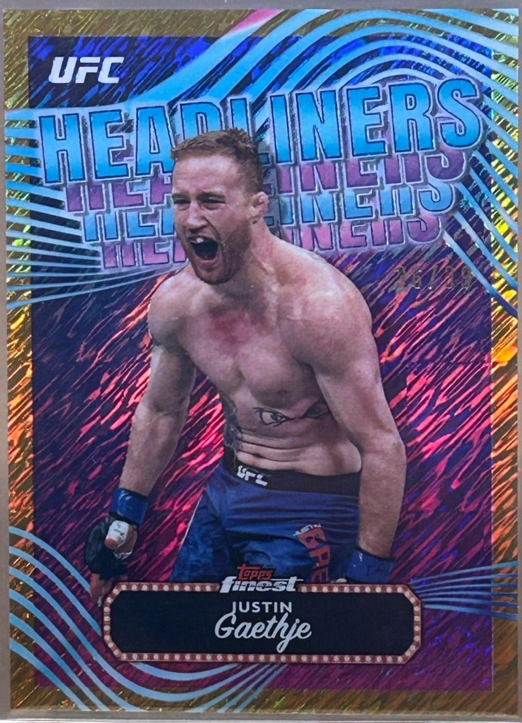 Justin Gaethje 2024 Topps Finest UFC Headliners #HDL-11 Gold Shimmer Refractor