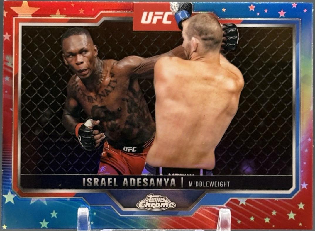 Israel Adesanya 2025 Topps Chrome UFC Base #3 Red White Blue Refractor