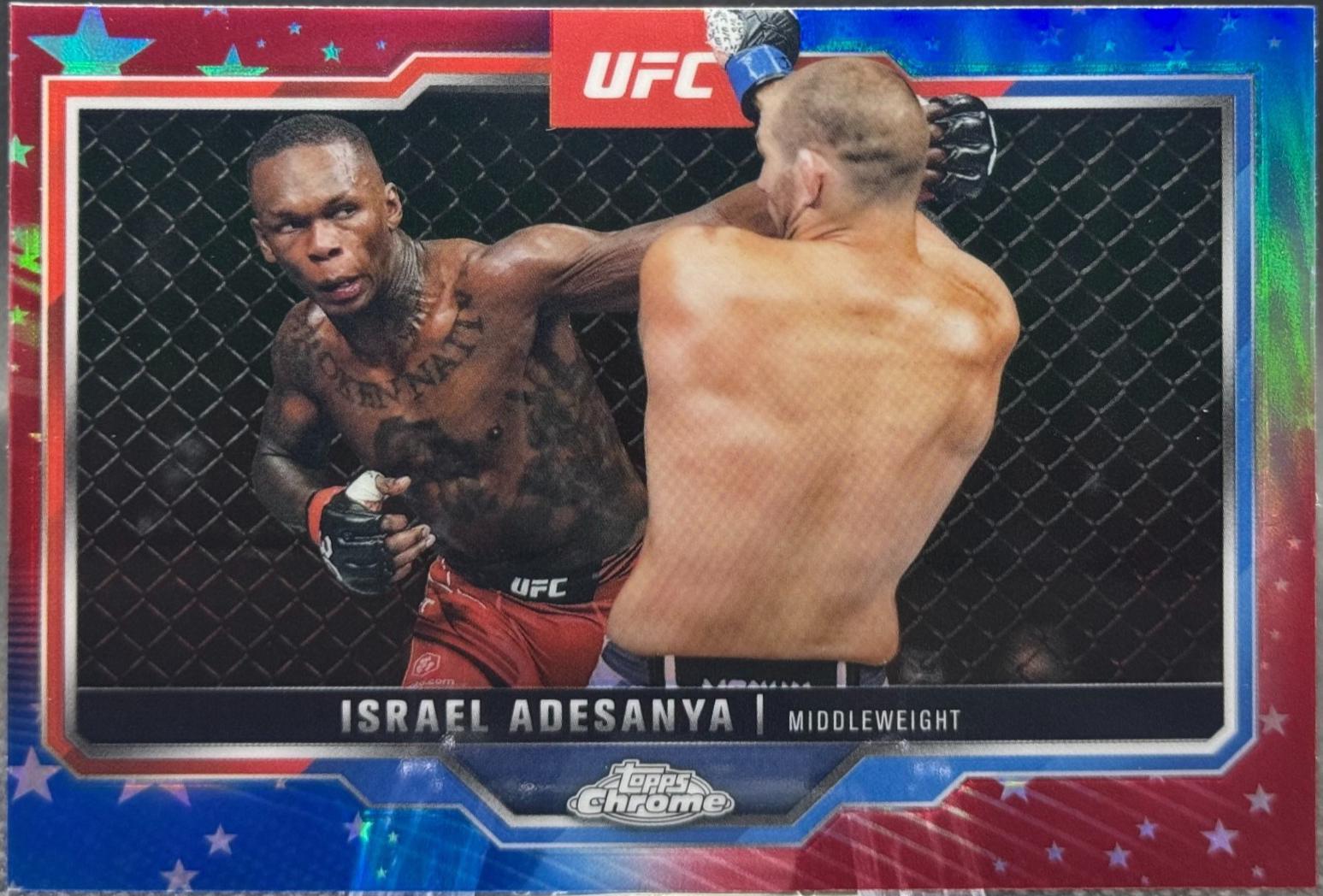 Israel Adesanya 2025 Topps Chrome UFC Base #3 Red & Blue Refractor