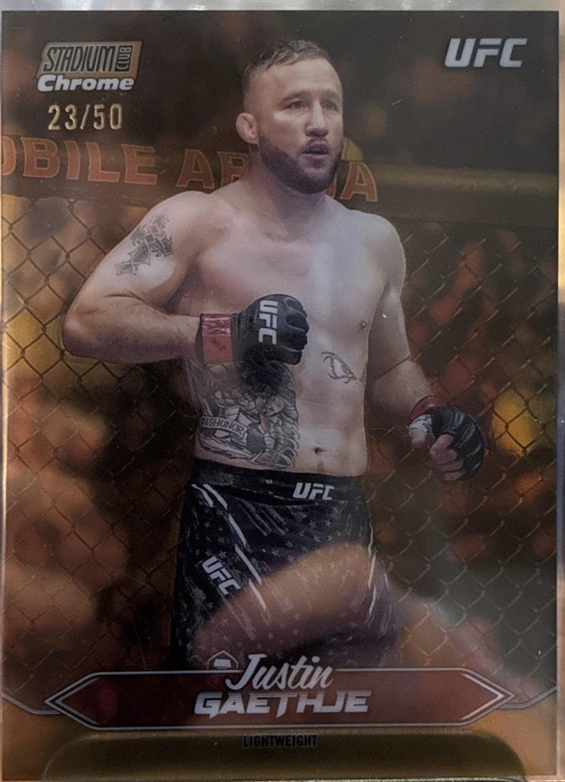 Justin Gaethje 2025 Topps Stadium Club UFC Base Chrome #C-155 Gold Refractor