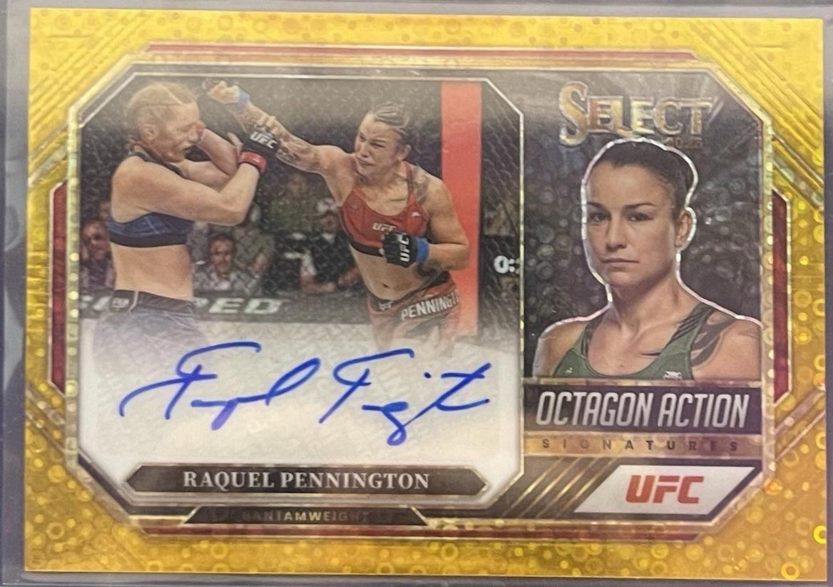 Raquel Pennington 2023 Panini Select UFC Octagon Action Signatures #8 Gold Disco