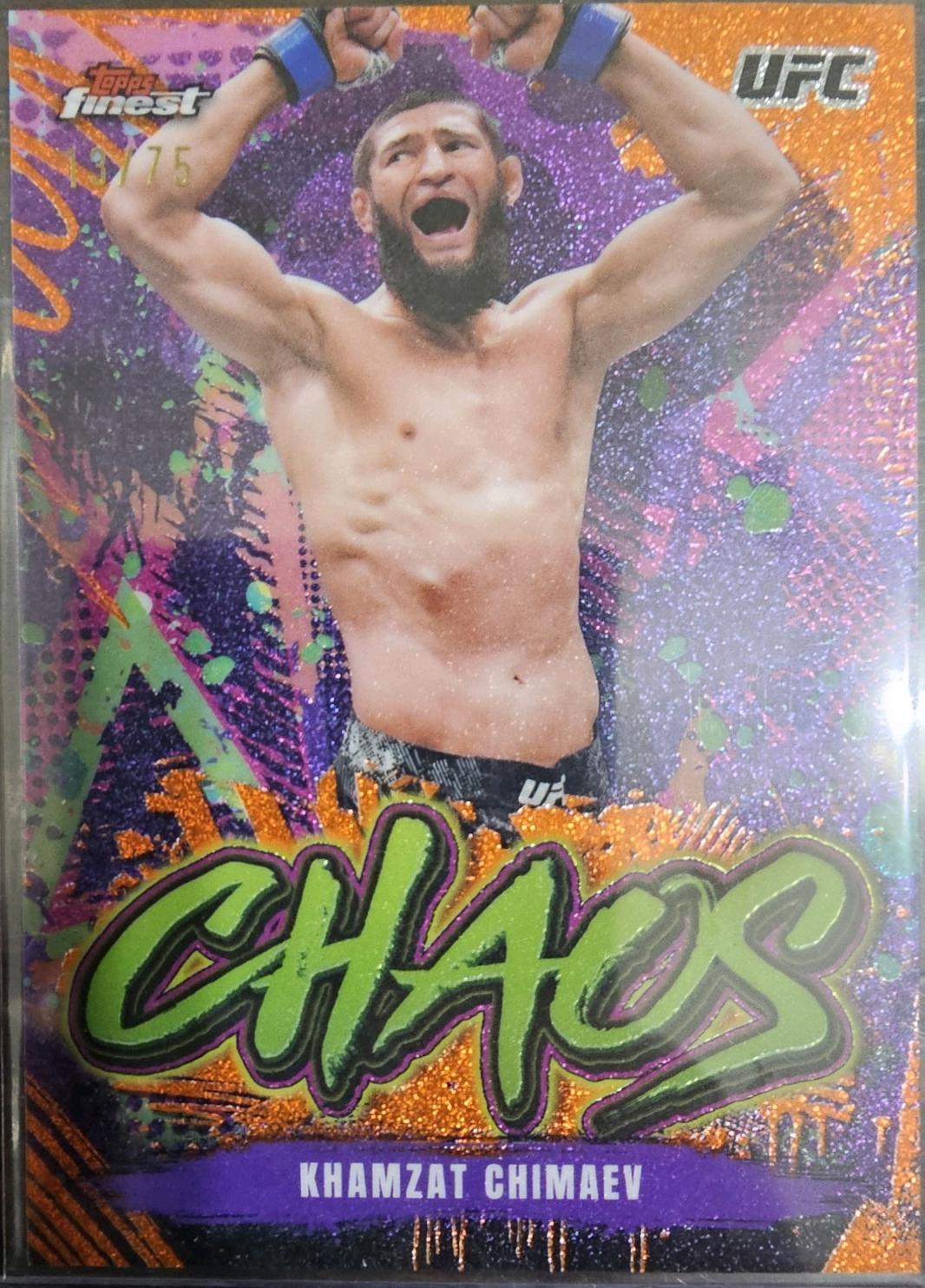 Khamzat Chimaev 2024 Topps Finest UFC Chaos #CHA-28 Yellow Glitter Refractor