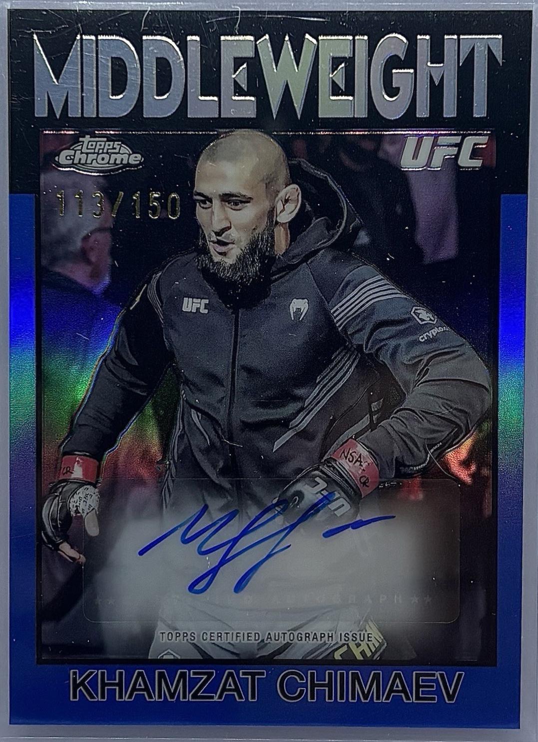 Khamzat Chimaev 2026 Topps Chrome UFC 1986 Topps Signatures #86S-KC Blue Refractor